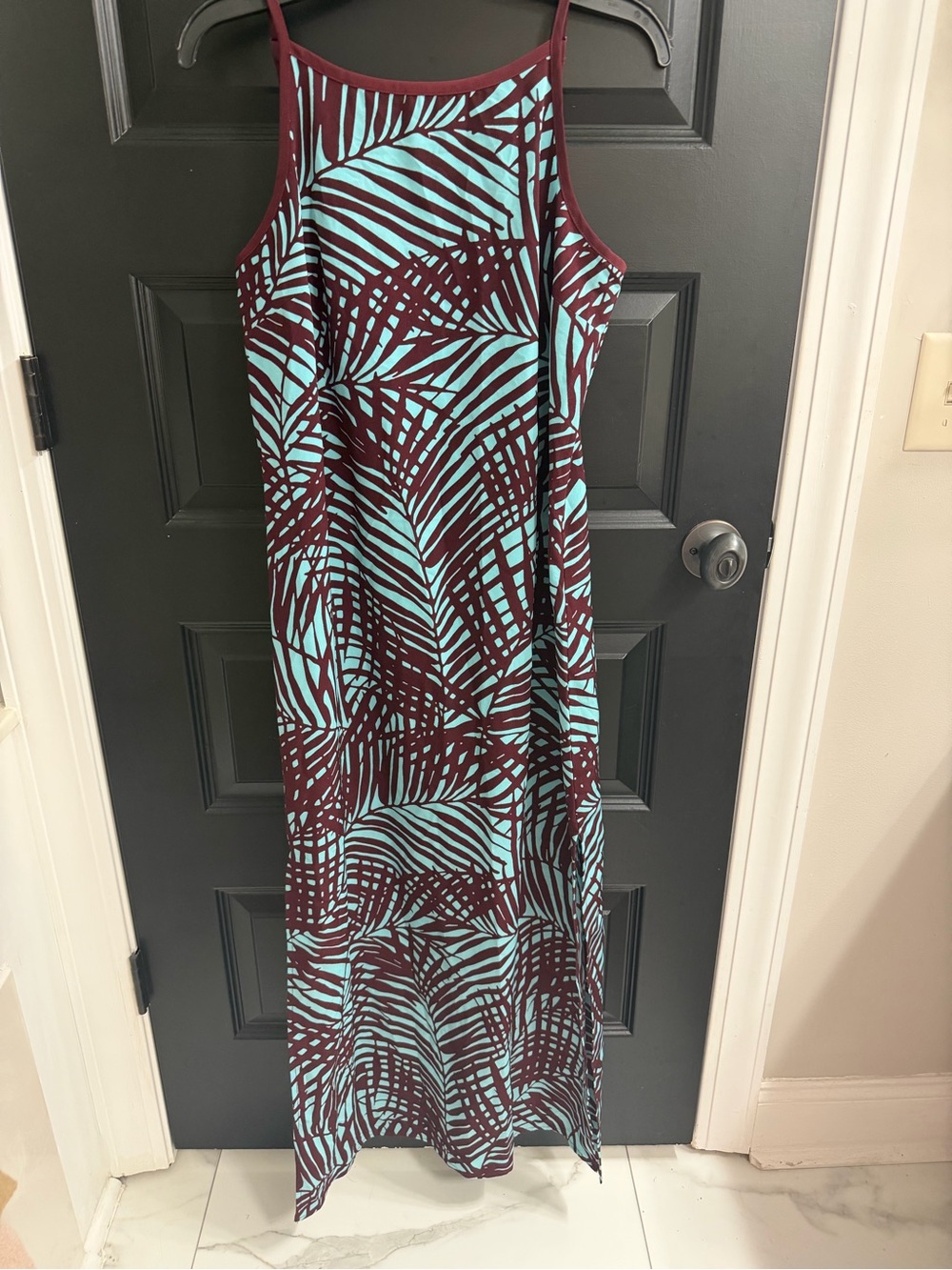 The Limited Tropical Print Maxi Dress Burgundy & Aqua Size M